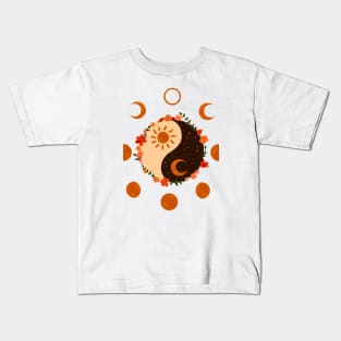 Floral Yin Yang & moon phases Kids T-Shirt